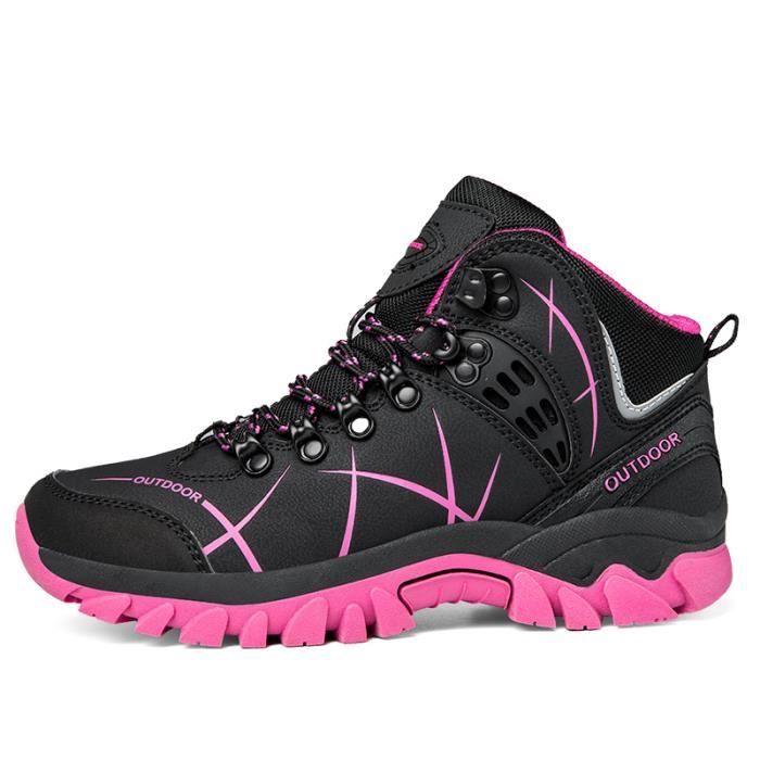 Chaussures Montantes Randonnée Femme Respirant Trekking Outdoor - Noir-rose