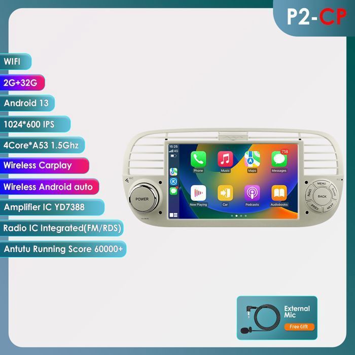 Lecteur multimédia Dvd de voiture Android 10 Quad Core pour FIAT 500 Radio multimédia intégré GPS NAVIGATION GPS DE VOITURE