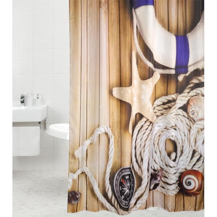 Rideau de douche Maritime 180 x 200 cm - de haute qualité - 12 anneaux inclus - imperméable - effet anti-moisissures