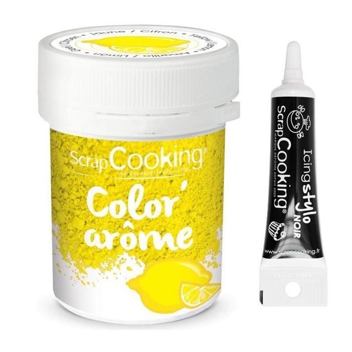 Colorant alimentaire jaune arôme citron 10 g + Stylo glaçage noir