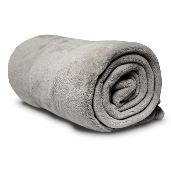 SOLEIL D'OCRE Couverture microfibre 220x240 cm - Gris clair