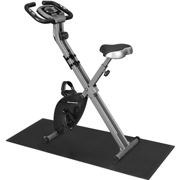 SONGMICS Vélo d'appartement pliable X-Bike, 8 Niveaux de Résistance Magnétique, Tapis de Sol, Capacité 100 kg, Noir SXB11BK