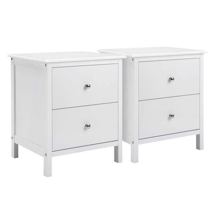 Lot de 2 Tables de chevet avec 2 tiroirs Tables d'appoint style moderne 48 x 40 x 56 cm Blanc RDN08WT-2 SONGMICS