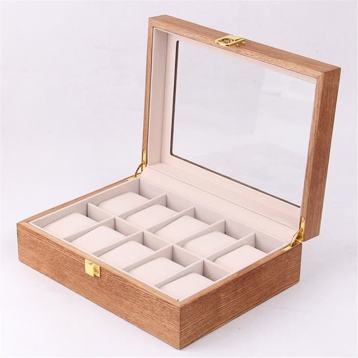 Boîte à Montre en Bois Écrin de Bijoux Durable 10 Grilles
