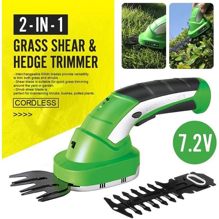 2EN1 Mini Taille-haie Sans fil Tondeuse à Gazon Rechargeable Batterie 2000mAh - Outil d'élagage Jardin