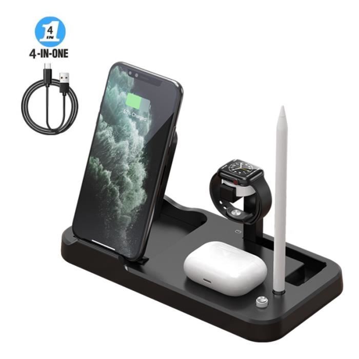 Chargeur sans Fil 4 en 1 à Induction Rapide Magnétique Station de Portable Charge pour IPhone/ Mate Huawei/ Samsung/ Xiaomi