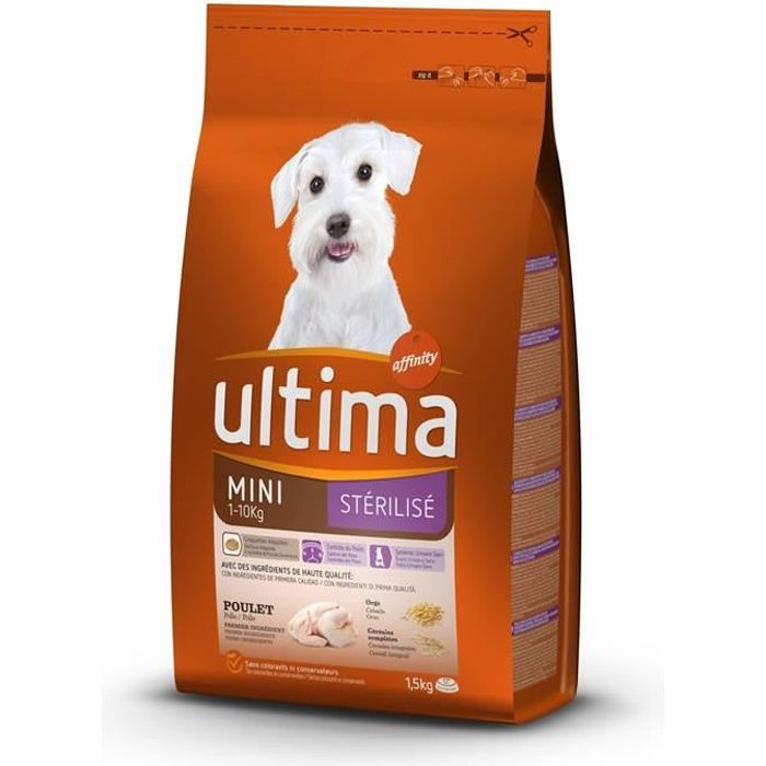 LOT DE 3 - ULTIMA Croquettes pour chien stérilisé -10kg au poulet 1,5 kg