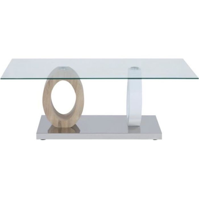 Table basse AYANE - Verre trempé et MDF - Chêne & Blanc
