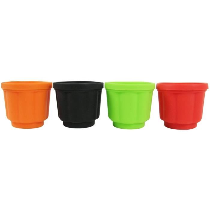 Yoko Design 1139 Moules à Flan Silicone/Platine Noir/Vert/Orange/Rouge 07 cm - Lot de 4 pots avec couvercle