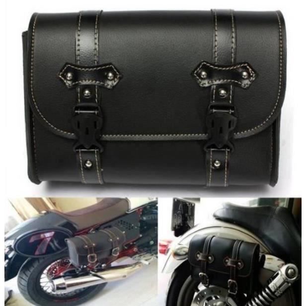 HK30868-Sac de selle en cuir PU Moto Sacoche Noir Sac à Outil Imperméable Kit Sac de Voyage Universel Pour Harley Davidson