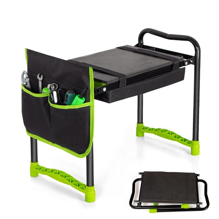 Todeco Banc Agenouilloir de Jardin Repose Genoux avec 2 types de coussins et Sac à Outils Genouillère et siège de Jardin Pliable