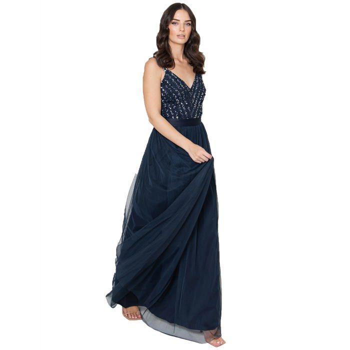 Maya deluxe - PL4-1124 - Femme Maxi, Soiree Longue sans Manches, Robe Demoiselle d'honneur Col V, Ceremonie Bal