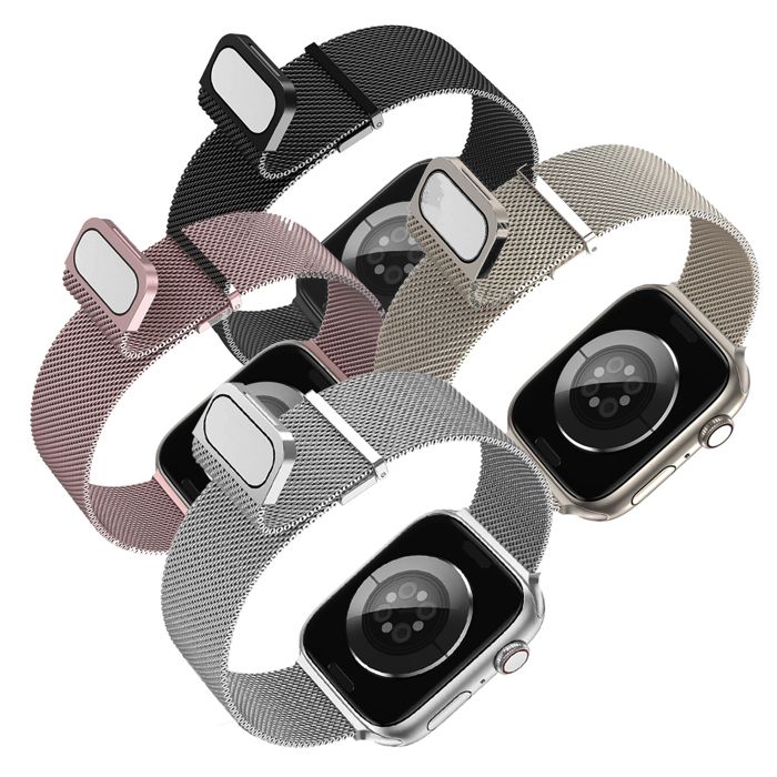 Lot de 4 Bracelet pour Apple Watch 42/44/45/49mm Series 9 8 7 6 5 4 3 2 1 SE Metal magnetic en acier inoxydable crochet