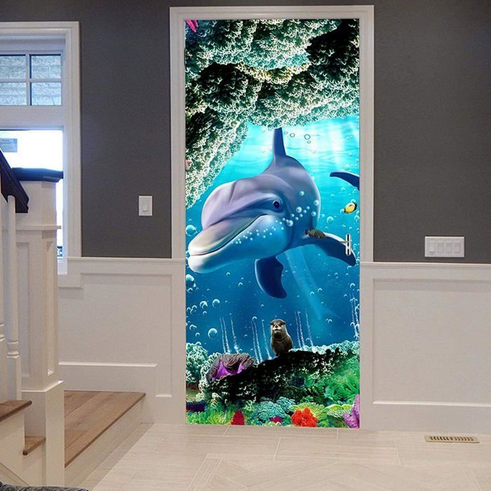 Autocollant 3D Pour Porte - Motif Figures Religieuses Grises, PVC Étanche, 77 X 200 Cm (2 Panneaux) - 8