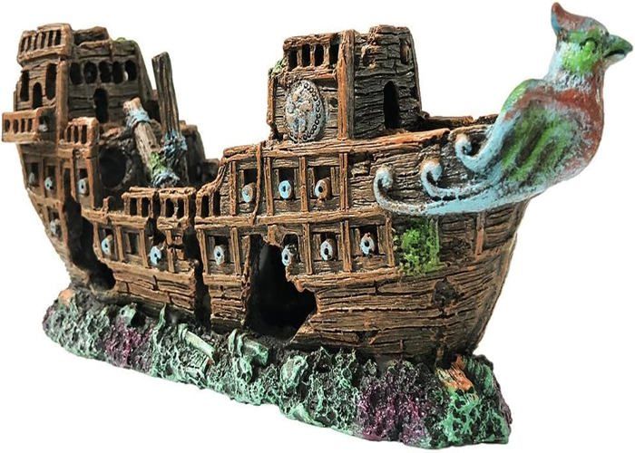 Décoration d'aquarium d'épave de bateau pirate en résine, accessoire écologique pour aquarium d'eau douce et d'eau salée