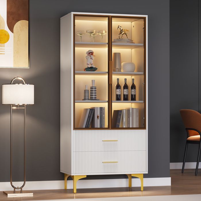 Vitrine en verre blanc élégante de couleur chaude épaissie de deuxième génération double porte P70 * 35 * 150CM porte en verre