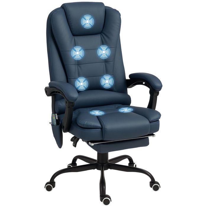 Fauteuil de bureau massant - Vinsetto - hauteur réglable dossier inclinable et télécommande filaire - bleu