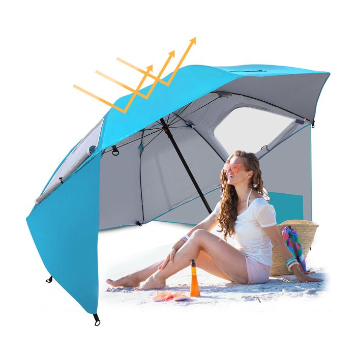 Relaxdays Parasol Et Abri De Plage 2-en-1 – Protection UV50+, Sac De Transport Inclus, Vert