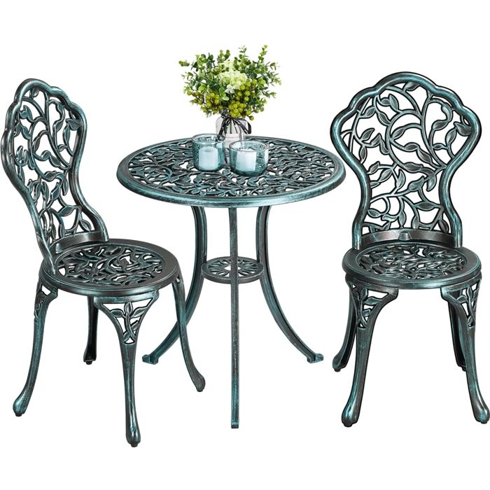Yaheetech Ensemble de Bistrot 3 Pièces Set Bistrot Design Vintage Feuillage Table de Jardin et 2 Chaises en Métal Vert Yaheetech Ensemble de Bistrot 3 Pièces Set Bistrot Design Vintage Feuillage Table de Jardin et 2 Chaises en Métal Vert