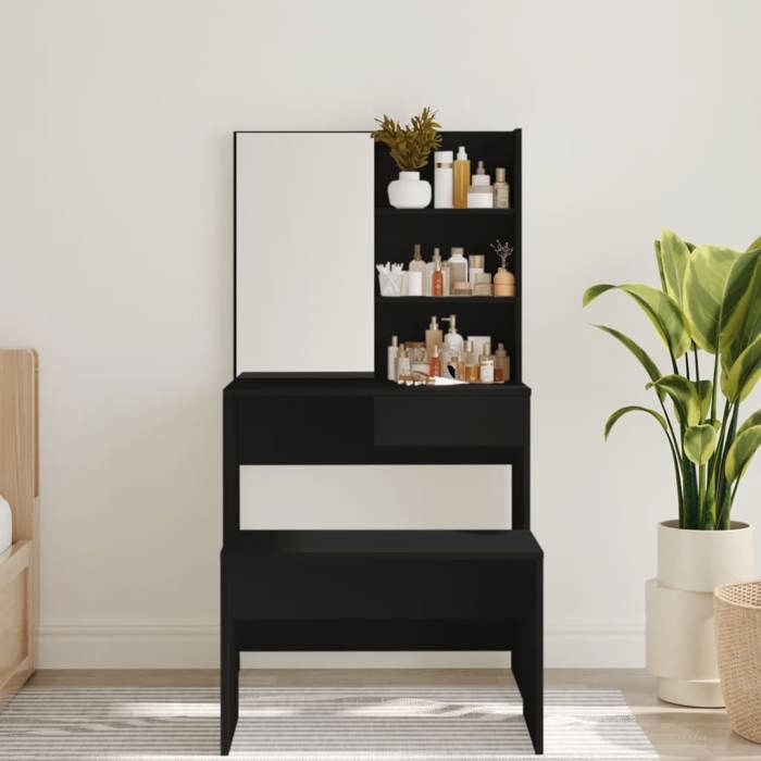 Coiffeuse - XINWO - Table de Maquillage - avec miroir - noir 74 5x40x141 cm - GG70