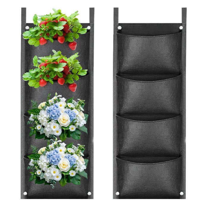 Sac De Plantation Mural 7 Poches 100x30 Cm – Feutre Durable, Pour Fraises, Légumes, Plantes Suspendues