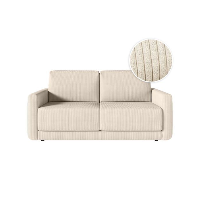 Canapé CLARA convertible  3 places couchage quotidien 160x190cm matelas 17cm velours côtelé beige