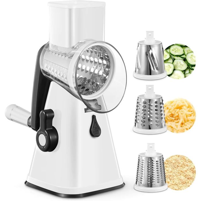 Mandoline Râpe Rotative Manuel - 5 Lames Interchangeables En Inox, Ventouse Stable, Pour Légumes Et Fromage