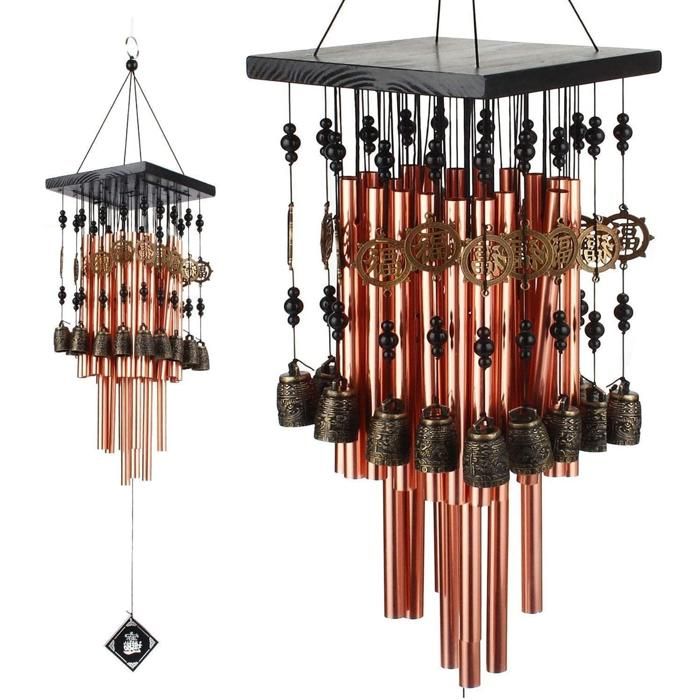 Carillon Éolien Extérieur 89cm Doré 18 Tubes Aluminium - Décoration Jardin Et Terrasse