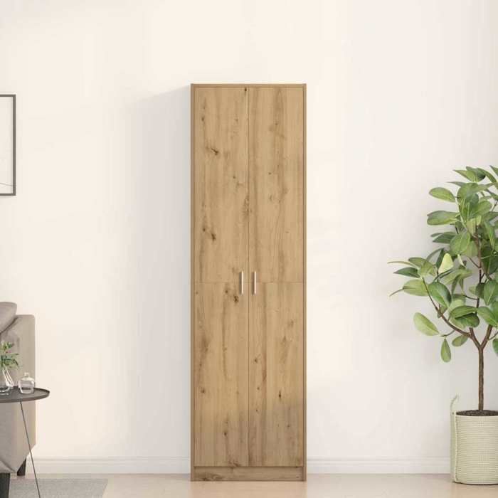 Armoire Chêne artisanal style contemporain en bois dingénierie 55x25x189 cm 2 portes 5 étagères pour chambre et dressing