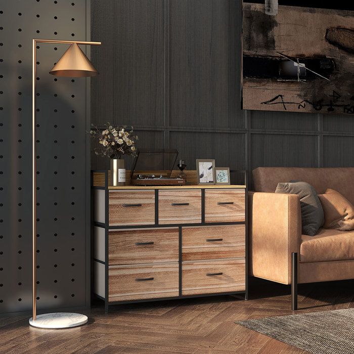 Commode 7 tiroirs meuble de rangement tiroir en tissu pliant - structure acier noir - 98 x 29 x 85 cm