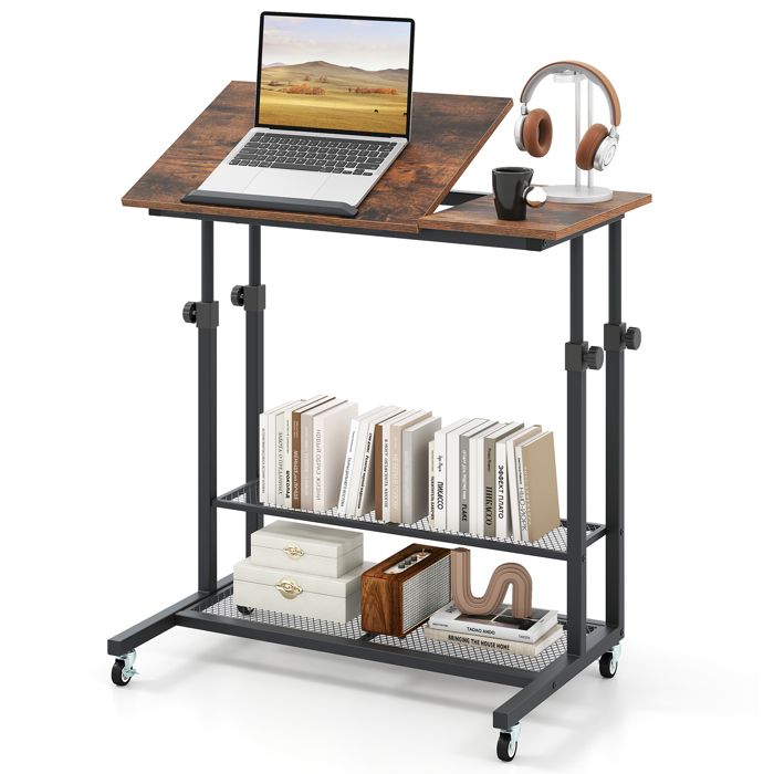 COSTWAY Bureau Debout Mobile 81 x 50 x 64 5-89 cm Réglable en Hauteur - Plateau Inclinable & Étagères pour Ordinateur Portable COSTWAY Bureau Debout Mobile 81 x 50 x 64 5-89 cm Réglable en Hauteur - Plateau Inclinable & Étagères pour Ordinateur Portable