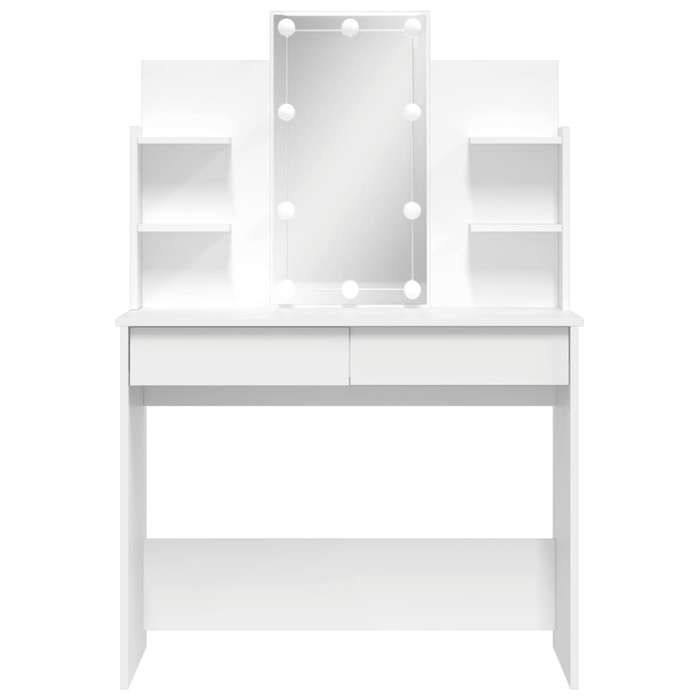Coiffeuse avec éclairage LED - vidaxl - Blanc - 96x40x142 cm - Bois dingénierie - 2 tiroirs - 4 étagères