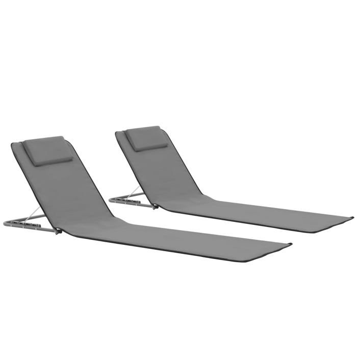 SALE 2026 Chaise longue terrasse Gris - Tapis de plage pliables 2 pcs Acier et tissu Gris PRO709844804
