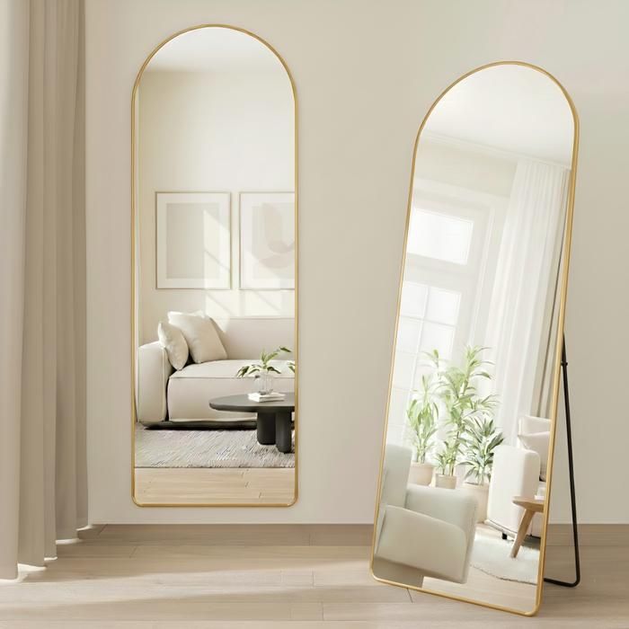 Miroir sur Pied 162 x 52 cm Miroir de Sol - Miroir Mural - Miroir arqué pleine longueur Pour Salon Entrée Chambre Doré