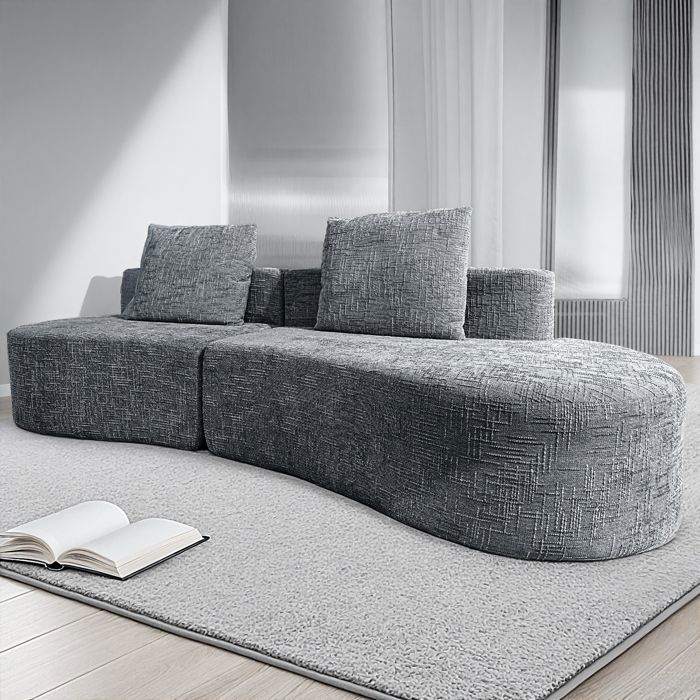 Canapé modulaire 4/5places gris claire assise extra profonde de 95cm revêtement en lin de qualité supérieure sans assemblage