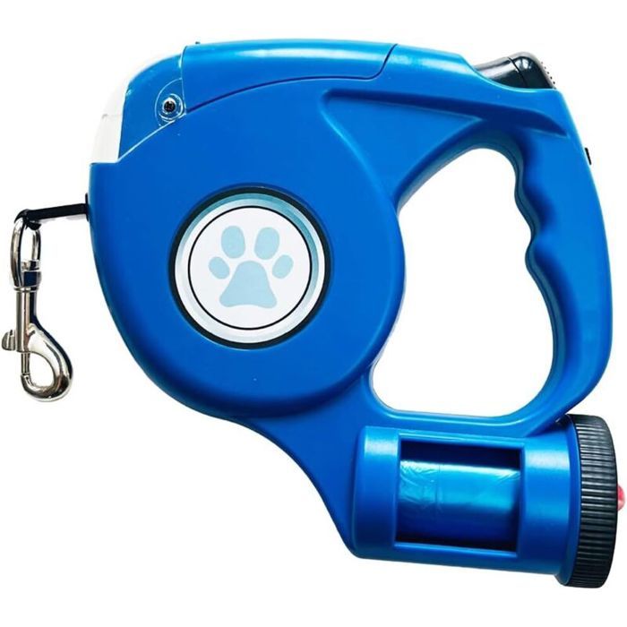 Laisse rétractable pour chiens - MICH - Lampe de poche intégrée - Distributeur de sacs poubelle - Longueur 4 5 m