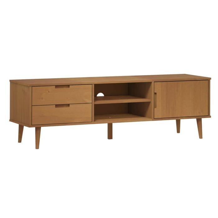 En solde Meuble TV pour Télévision - CLOUD - TABLE TV/BANC TV - MOLDE Marron 158x40x49 cm Bois de pin massif LL4142