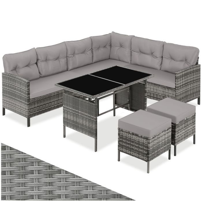 Salon de jardin - TECTAKE - Ensemble canapé lounge dextérieur BARLETTA modulable en rotin 8 places résistant UV - Gris/Beige