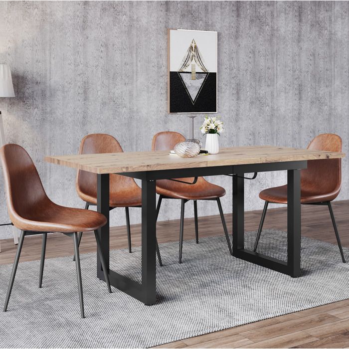 MEUBLIV Table à manger extensible avec plateau MDF effet chêne 140-180 x 80 x 75 cm noir et naturel