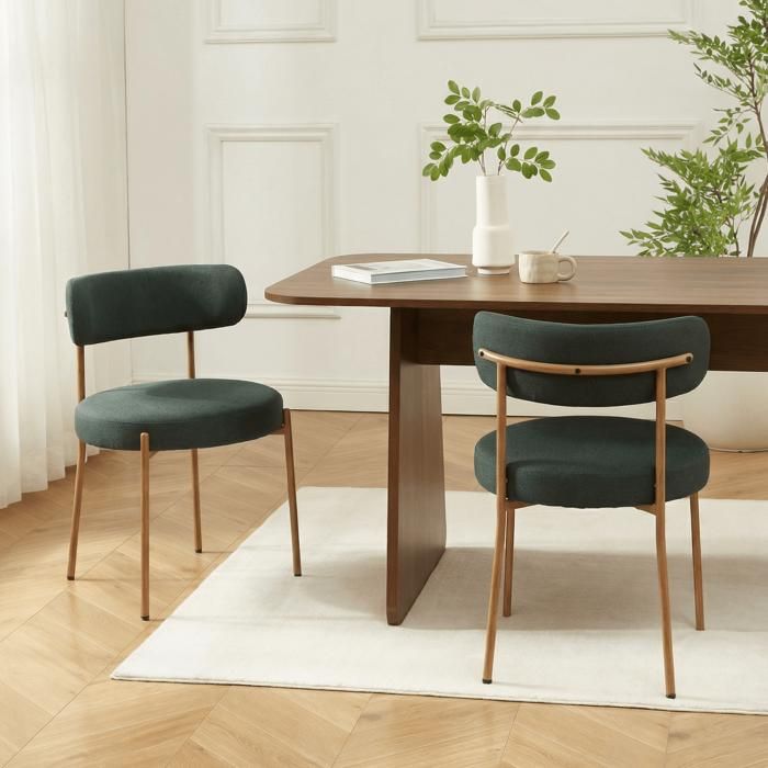 Lot de 2 chaises NOA tissu vert pieds métal finition bois Lot de 2 chaises NOA tissu vert pieds métal finition bois