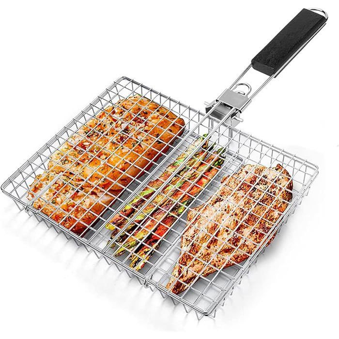 Panier Grille pour Barbecue Panier à Rôtir à Poisson Portable Pliable avec Poignée Accessoires de Barbecue Grille de Barbecue