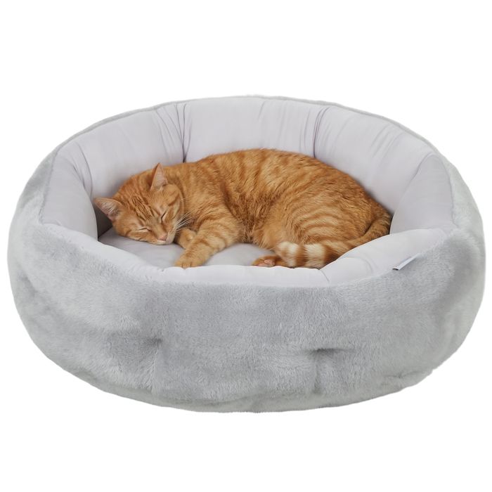 Lit pour chat - PawHut - design réversible - rebord de soutien - tissu doux - rond - gris clair Lit pour chat - PawHut - design réversible - rebord de soutien - tissu doux - rond - gris clair