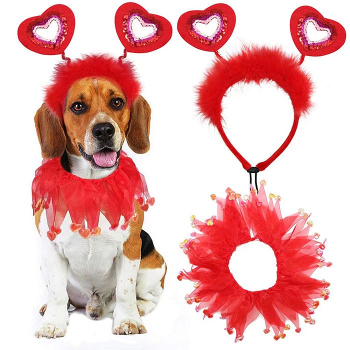 Costume de chien de la Saint-Valentin - Phoesky - Bandeau en forme de cœur - Robe tutu - Polyester - Rouge