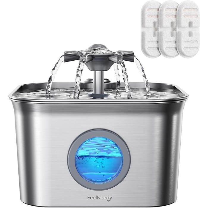 2 8L Fontaine a Eau Chat INOX avec 3 Filtres Fontaine à Eau pour Chat Système de Quadruple Filtration Fontaine+3 Fil FONTAINE A EAU