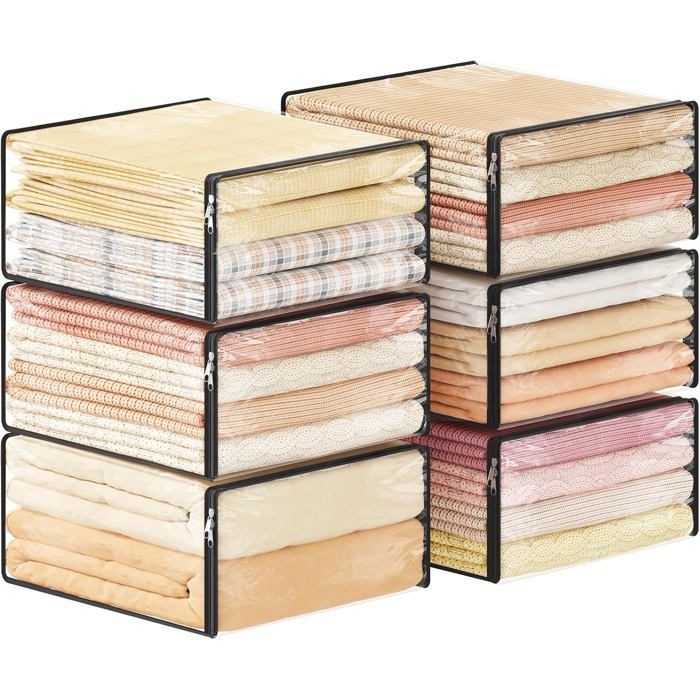 Sac de rangement transparent pliable 36L lot de 6. Housse plastique pour sous-lit : couette vêtements pulls serviettes c - 36L