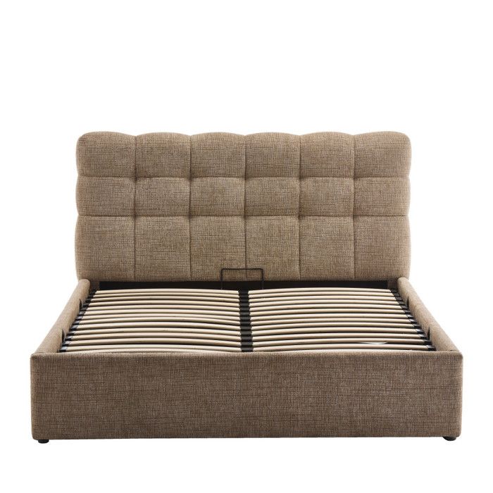 Acara - Lit coffre matelassé en tissu 140x190cm - Beige chiné Acara - Lit coffre matelassé en tissu 140x190cm - Beige chiné
