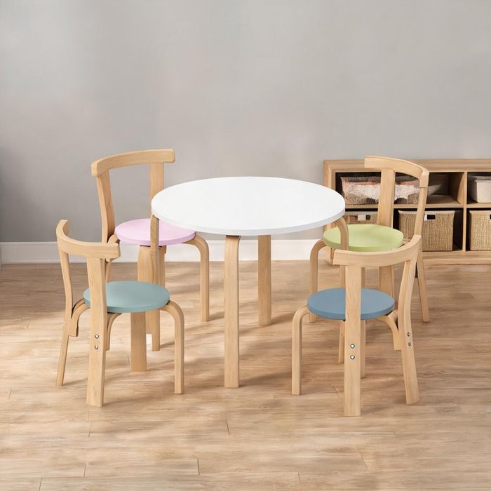 Set de table et 4 chaises enfant en bois massif multicolore idéal pour salle de jeux
