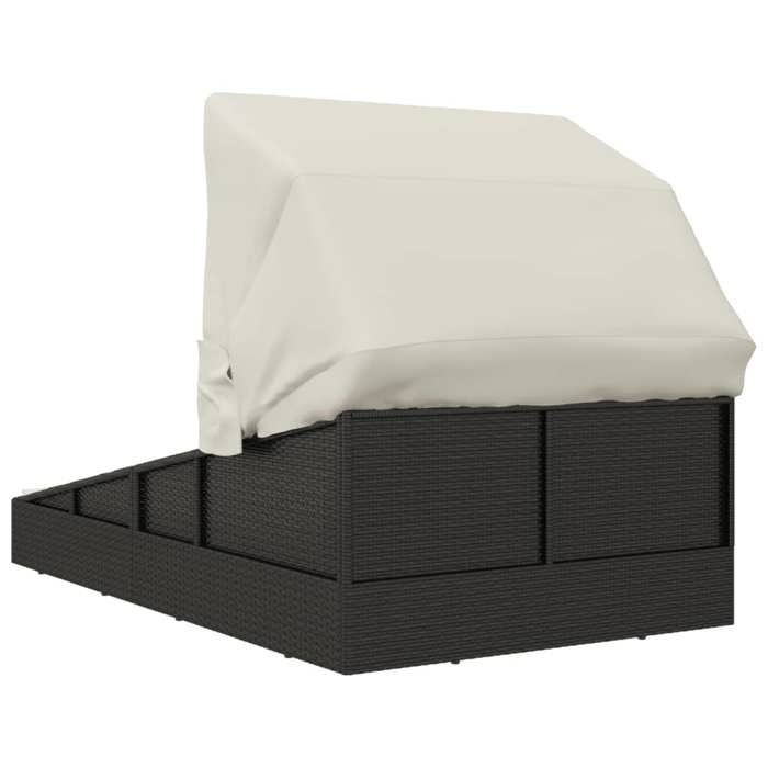 Transat avec toit pliable noir 200x114x128 cm résine tressée_2 ans garantie_55682