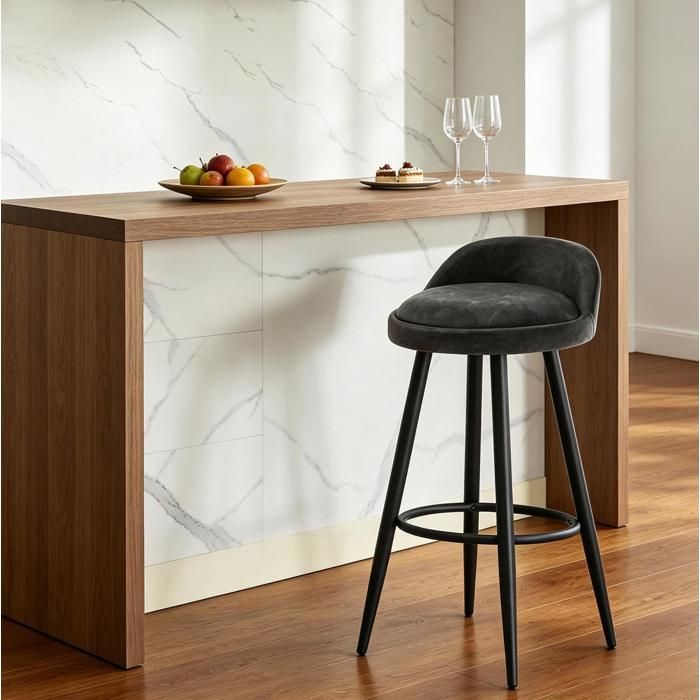 WUVRIE Tabouret de bar avec dossier assise rembourrée en simili vintage pieds en métal anthracite