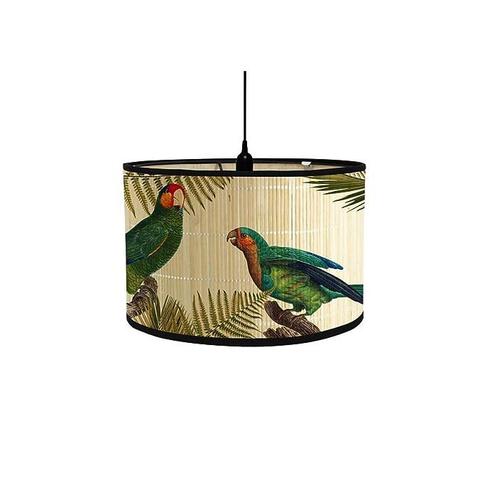 Abat-jour bambou perroquet vert Ø30cm motif oiseau vintage pour lampe bureau Abat-jour VoltPulse